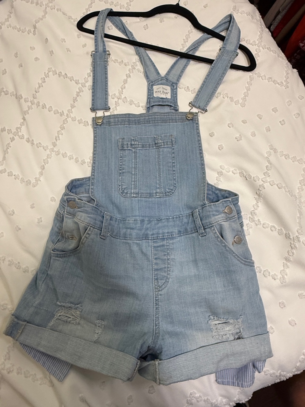 Wax Jean Light Blue Denim Short Overalls for Women